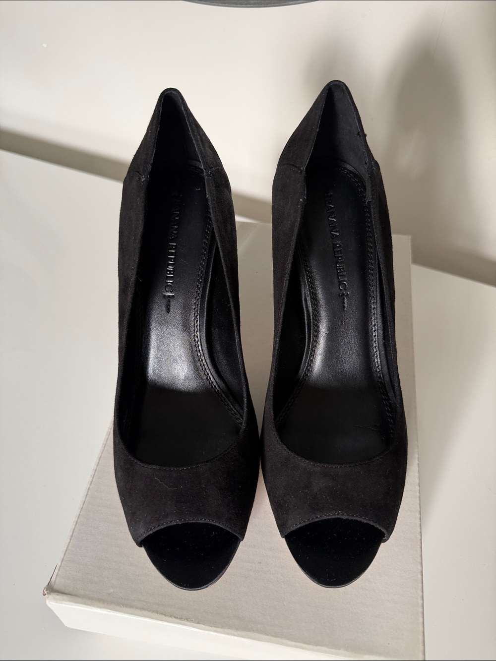 Banana Republic Black Suede Peep-Toe Pumps